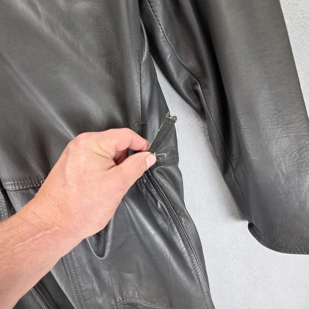 Vintage Burberrys Jacket Womens Gray Leather Long Overcoat Button Lined Trench - Picture 8 of 13